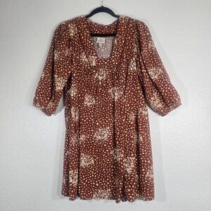 Knox Rose 3/4 Sleeve Dress Women Medium Brown Floral Spotted Boho Hippie Cottage